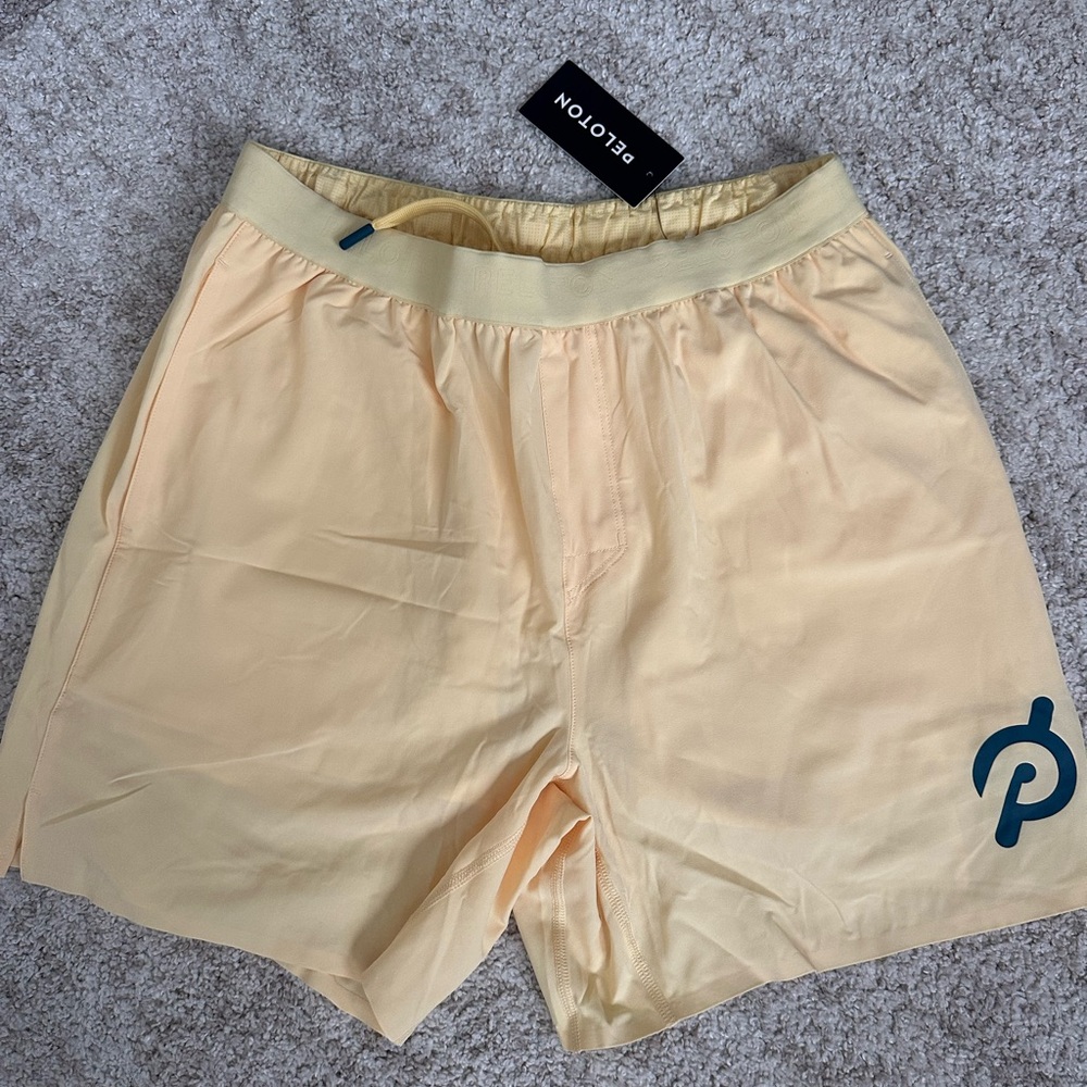Peloton Light Yellow Athletic Shorts with Logo